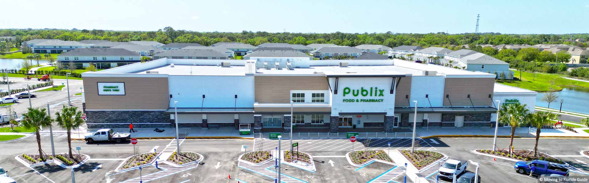 grocery store and parking lot view