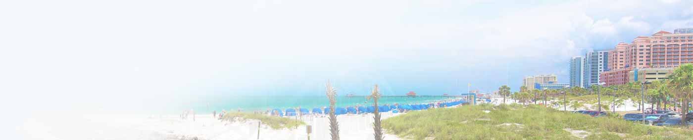 Skyline of Clearwater Beach with water and hi-rise condos