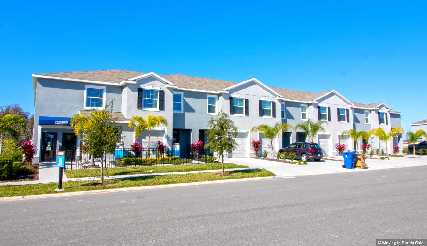 Street View of town homes with blue sky