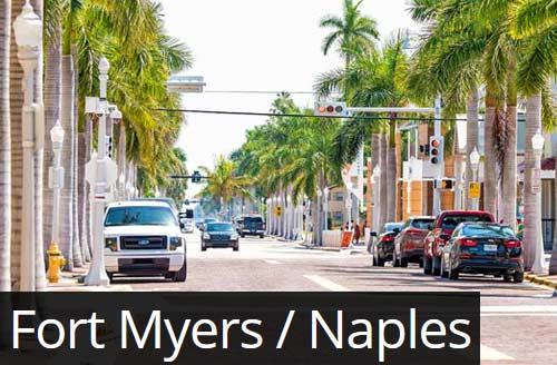 Fort Myers Downtown Street lined with Palm Trees