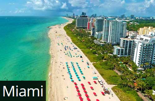 Miami, FL Coastline with Beach Umbrellas