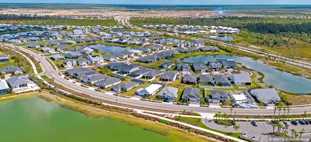 aerial view of Florida homes by water